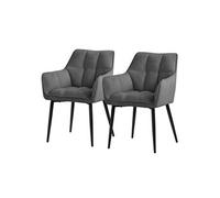 ML-Design Lot de 2 Chaises Salle à Manger en Tissu Éponge, Gris Foncé, Chaises Cuisine avec Assise Rembourrée Épaisse et Pieds Métalliques, Dossier et Accoudoirs, Fauteuil Ergonomique, Design Élégant