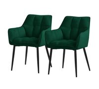 ML-Design Lot de 2 Chaises Salle à Manger en Tissu Éponge Vert Foncé Chaises Cuisine Rembourrée Fauteuil Ergonomique Design Élégant