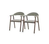 ML-Design Lot de 2 Chaises Salle à Manger, Vert avec Accoudoirs et Dossier, Rembourrées Texture Tissée, Structure en Acier Aspect Bois, Fauteuils Ergonomiques pour Salon et Cuisine, Style Scandinave