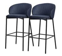 ML-Design Lot 2 Tabourets de Bar en Tissu Bleu Foncé, H 76 cm, Chaises de Comptoir Rembourrées, Dossier Arrondi et Repose-Pieds, Structure Métallique, Sièges Hauts Confortables Cuisine Îlot Bistrot
