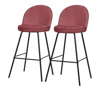 ML-Design Lot de 2 Tabourets de Bar en Tissu Rouge, Hauteur 75 cm, Chaises de Comptoir Rembourrées avec Dossier et Repose-Pieds, Structure Métallique, Sièges Hauts Confortables Cuisine Îlot Bistrot