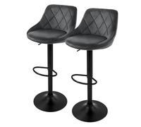 ML-Design Lot de 2 Tabourets de Bar en Velours, Gris, Chaise Rembourrée avec Dossier et Repose-Pieds, Réglable en Hauteur 62-82 cm, Pivotante à 360°, Tabouret de Comptoir, Pub, Cuisine, Bar de Maison