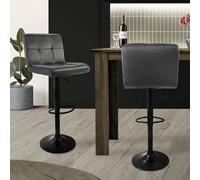 ML-Design Lot de 2 Tabourets de Bar en Velours, Gris, Chaise Rembourrée avec Dossier et Repose-Pieds, Réglable en Hauteur 63-83cm, Pivotante à 360°, Tabouret de Comptoir, Cuisine, Pub, Bar de Maison