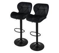 ML-Design Lot de 2 Tabourets de Bar en Velours, Noir, Chaise Rembourrée avec Dossier et Repose-Pieds, Réglable en Hauteur 59-79 cm, Pivotante à 360°, Tabouret de Comptoir, Cuisine, Pub, Bar de Maison
