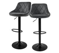 ML-Design Lot de 2 Tabourets de Bar en Velours, Gris, Chaise Rembourrée avec Dossier et Repose-Pieds, Réglable en Hauteur 62-82 cm, Pivotante à 360°, Tabouret de Comptoir, Pub, Cuisine, Bar de Maison