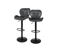 ML-Design Lot de 2 Tabourets de Bar Gris en Velours Rembourré avec Dossier et Repose-Pieds