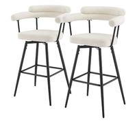 ML-Design Lot de 2 Tabourets de Bar Pivotants, Beige en Tissu Teddy, Hauteur 76 cm