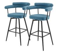 ML-Design Lot de 2 Tabourets de Bar Pivotants, Bleu en Tissu Teddy, Hauteur 76 cm