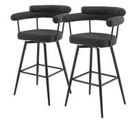 ML-Design Lot de 2 Tabourets de Bar Pivotants, Gris Foncé en Tissu Teddy, Hauteur 76 cm, Assise Rembourrée avec Accoudoirs et Dossier, Rotation à 360°, Repose-Pieds, Mobilier Moderne Cuisine Bistrot