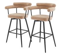 ML-Design Lot de 2 Tabourets de Bar Pivotants, Marron en Tissu Teddy, Hauteur 76 cm