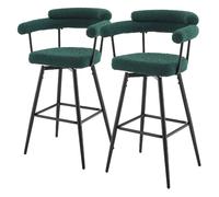 ML-Design Lot de 2 Tabourets de Bar Pivotants, Vert Foncé en Tissu Teddy, Hauteur 76 cm