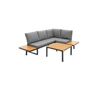 ML-Design Lot de 3 Meubles pour Jardin, en Gris Structure Aspect Bois, Composé d’un Canapé d’Angle Modulable, Table Basse et Coussins, Groupe de Sièges Terrasse Balcon Lounge Résistant aux Intempéries