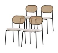 ML-Design - Lot de 4 chaises de salle à manger - Dossier rotin, Assise rembourrée polyester - Beige