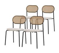 ML-Design Lot de 4 Chaises de Salle à Manger, Beige, Chaise de Cuisine avec Dossier en Rotin, Assise Rembourrée en Polyester Dossier en Maille Incurvée, Structure en Acier Revêtu, Forme Ergonomique