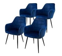 ML-Design Lot de 4 Chaises de Salle à Manger - Bleu Foncé - Style Rétro - Assise Rembourrée Aspect Velours - Pieds en Métal Noir