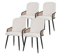ML-Design Lot de 4 Chaises de Salle à Manger en Tissu Beige, Accoudoirs en Rotin et Pieds en Métal Noir, Assise Rembourrée Confortable, Fauteuils Ergonomiques de Cuisine ou Salon, Style Scandinave