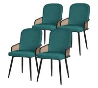 ML-Design Lot de 4 Chaises de Salle à Manger en Tissu Bleu Pétrole, Accoudoirs en Rotin et Pieds en Métal Noir, Assise Rembourrée Confortable, Fauteuils Ergonomiques de Cuisine Salon, Style Scandinave