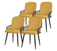 ML-Design Lot de 4 Chaises de Salle à Manger en Tissu Moutarde, Accoudoirs en Rotin et Pieds en Métal Noir, Assise Rembourrée Confortable, Fauteuils Ergonomiques de Cuisine ou Salon, Style Scandinave
