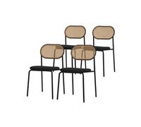 ML-Design Lot de 4 chaises de salle à manger, noir, dossier rotin, assise rembourrée polyester