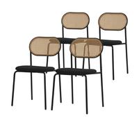 ML-Design Lot de 4 chaises de salle à manger, noir, dossier rotin, assise rembourrée polyester