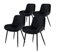 ML-Design Lot de 4 Chaises de Salle à Manger - Noir - Style Rétro - Assise Rembourrée Aspect Velours - Pieds en Métal Noir - avec Dossier et Accoudoirs - Fauteuil Moderne Salon Bureau Chambre Cuisine
