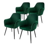 ML-Design Lot de 4 Chaises de Salle à Manger, Vert, Aspect en Velours, Assise Rembourrée avec Pieds en Métal, Dossier et Accoudoirs