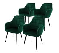 ML-Design Lot de 4 Chaises de Salle à Manger - Vert Foncé - Style Rétro - Assise Rembourrée Aspect Velours - Pieds en Métal Noir