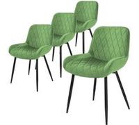 ML-Design Chaises rembourrées Lot de 4 – Velours, pieds métal noir – Vert sauge