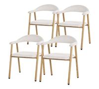 ML-Design Lot de 4 Chaises Salle à Manger, Beige avec Accoudoirs et Dossier, Rembourrées Texture Tissée, Structure en Acier Aspect Bois, Fauteuils Ergonomiques pour Salon et Cuisine, Style Scandinave