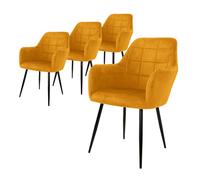 ECD Germany Set de 4x Chaises de Salle à Manger Ocre, Style Moderne/Retro, Dossier et Accoudoirs Rembourrée Aspect Velours, Pieds en