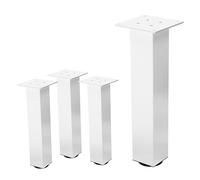 ML-Design Lot de 4 Pieds de Table I-Design 42 cm, Blanc Brillant, en Acier Laqué Epoxy, Carré, Profil 8x8 cm, Pieds de Meuble Réglables en Hauteur 1-4 cm, Pieds de Support pour Tables Basses, Bancs
