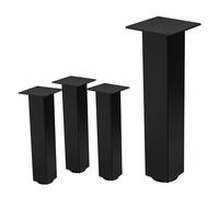 ML-Design Lot de 4 Pieds de Table I-Design 42 cm, Noir Brillant, en Acier Laqué Epoxy, Carré, Profil 8x8 cm, Pieds de Meuble Réglables en Hauteur 1-4 cm, Pieds de Support pour Tables Basses, Bancs