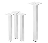ML-Design Lot de 4 Pieds de Table I-Design 42cm, Blanc Brillant, Industriel, Acier Laqué, Carré, Profil 4x4 cm, Pieds de Meuble Réglables en Hauteur 1-4 cm, Pieds de Support de Table Basse Banc Buffet