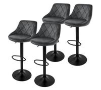 ML-Design Lot de 4 Tabourets de Bar en Velours, Gris, Chaise Rembourrée avec Dossier et Repose-Pieds, Réglable en Hauteur 62-82 cm, Pivotante à 360°, Tabouret de Comptoir, Cuisine, Bar de Maison