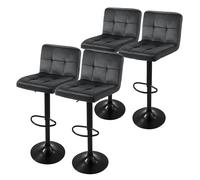 ML-Design Lot de 4 Tabourets de Bar en Velours, Gris, Chaise Rembourrée avec Dossier et Repose-Pieds, Réglable en Hauteur 63-83cm, Pivotante à 360°, Tabouret de Comptoir, Cuisine, Pub, Bar de Maison