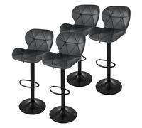 ML-Design Lot de 4 Tabourets de Bar en Velours, Gris, Chaise Rembourrée avec Dossier et Repose-Pieds, Réglable en Hauteur 59-79 cm, Pivotante à 360°, Tabouret de Comptoir, Cuisine, Pub, Bar de Maison