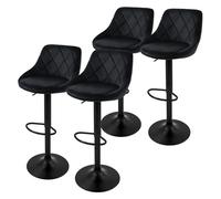 ML-Design Lot de 4 Tabourets de Bar en Velours, Noir, Chaise Rembourrée avec Dossier et Repose-Pieds, Réglable en Hauteur 62-82 cm, Pivotante à 360°, Tabouret de Comptoir, Cuisine, Pub, Bar de Maison