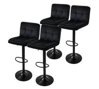 ML-Design Lot de 4 Tabourets de Bar en Velours, Noir, Chaise Rembourrée avec Dossier et Repose-Pieds, Réglable en Hauteur 63-83cm, Pivotante à 360°, Tabouret de Comptoir, Cuisine, Pub, Bar de Maison