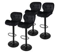 ML-Design Lot de 4 Tabourets de Bar en Velours, Noir, Chaise Rembourrée avec Dossier et Repose-Pieds, Réglable en Hauteur 59-79 cm, Pivotante à 360°, Tabouret de Comptoir, Cuisine, Pub, Bar de Maison