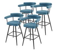 ML-Design Lot de 4 Tabourets de Bar Pivotants, Bleu en Tissu Teddy, Hauteur 76 cm