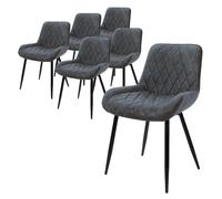 ML-Design Lot de 6 Chaises de Salle à Manger, avec Dossier et Accoudoirs, Anthracite, Assise en Simili PU, Pieds en Métal, Chaise Rembourrée de Cuisine Salon Bureau, Matériel de Montage Inclus