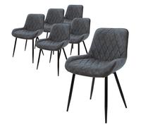 ML-Design Lot de 6 Chaises de Salle à Manger, avec Dossier et Accoudoirs, Anthracite, Assise en Simili PU, Pieds en Métal, Chaise Rembourrée de Cuisine Salon Bureau, Matériel de Montage Inclus