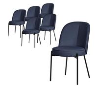 ML-Design Lot de 6 Chaises de Salle à Manger, Bleu foncé en Polyester avec Pieds Métalliques, Dossier Confortable Arrondi, Assise Rembourrée, Sièges Ergonomiques pour Cuisine et Salon, Design Moderne