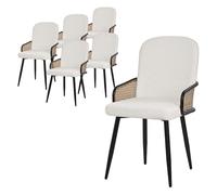 ML-Design Lot de 6 Chaises de Salle à Manger en Tissu Beige, Accoudoirs en Rotin et Pieds en Métal Noir, Assise Rembourrée Confortable, Fauteuils Ergonomiques de Cuisine ou Salon, Style Scandinave