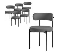 ML-Design Lot de 6 Chaises de Salle à Manger, en Tissu Teddy Polyester, Gris, avec Dossier, Chaise Ronde Rembourrée avec Pieds Métalliques Noirs, Fauteuil Lounge Ergonomique de Salon Cuisine Bureau