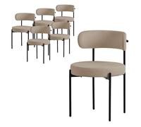 ML-Design Lot de 6 Chaises de Salle à Manger, en Tissu Teddy Polyester Marron avec Dossier, Ronde Rembourrée avec Pieds Métalliques