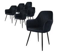 ML-Design Lot de 6 Chaises de Salle à Manger, Noir, Aspect en Velours, Assise Rembourrée avec Pieds en Métal, Dossier et Accoudoirs Ergonomiques, Fauteuil Moderne pour Salon, Bureau Chambre, Cuisine