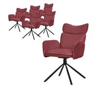 ML-Design Lot de 6 Chaises de Salle à Manger Pivotantes à 360°, Rouge, Revêtement en Tissu, avec Accoudoirs et Dossier Ergonomique Pieds en Métal Noir, Siège Rembourrée Fauteuil Confortable de Salon