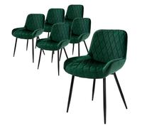 ML-Design Lot de 6 Chaises de Salle à Manger - Vert- Style Rétro - Assise Rembourrée Aspect Velours - Pieds en Métal Noir - avec Dossier et Accoudoirs - Fauteuil Moderne Salon Bureau Chambre Cuisine