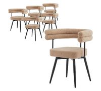 ML-Design Lot de 6 Chaises Pivotantes, Marron en Tissu Teddy Pieds en métal